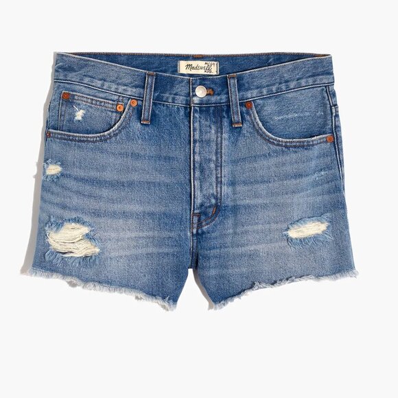 Madewell Relaxed Denim Shorts in Homecrest Wash: Ripped Edition, Size 25 - Picture 2 of 12